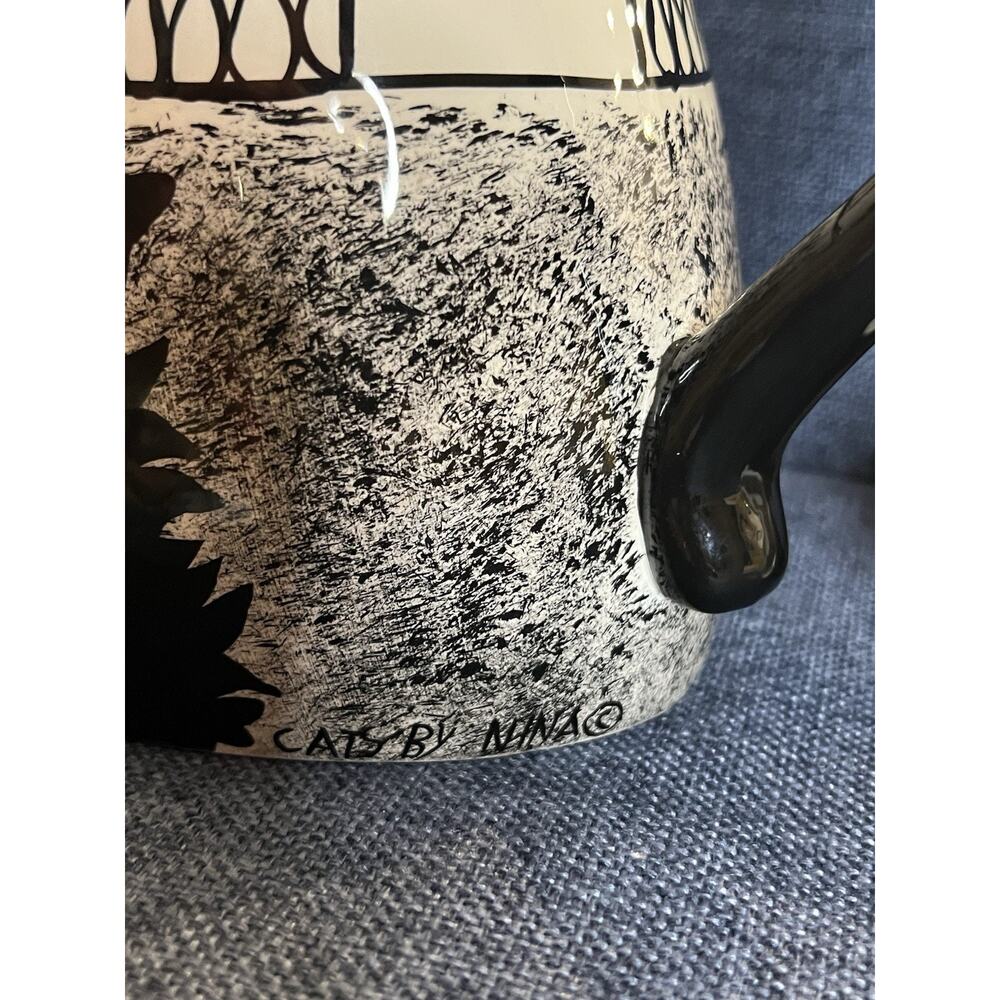 Cats by Nina Lyman black cat coffee teapot 9 in Amber eyes B&W‎ design Complete - Picture 7 of 16